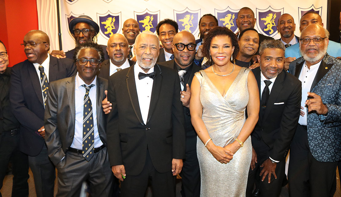 Jamaica’s Ambassador to the United States Audrey P. Marks (centre) shares a light moment with members of the Jamaica College Old Boys’ Association, (JCOBA-NY) New York Chapter at its Griffin awards ceremony on Saturday October 14, 2023 at the iconic Kaufman Music Center’s Merkin Hall in Manhattan.