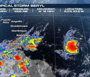 WEATHER | Tropical Storm Beryl targets Winward Islands - Barbados battens down