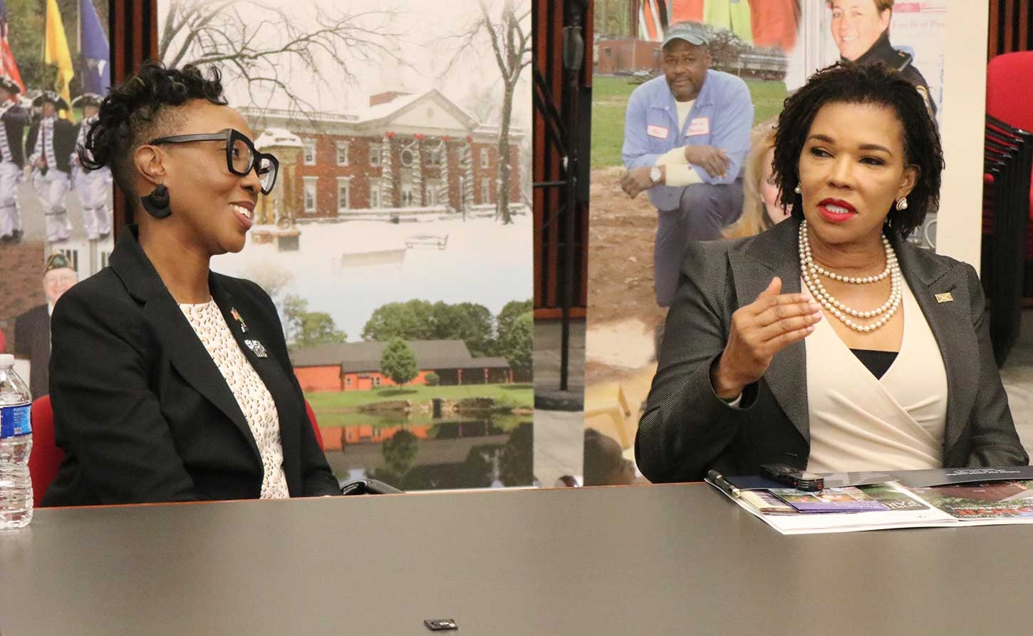 Jamaica’s Ambassador to the United States, Audrey Marks addresses members of the Windsor Town Council at its chamber on a recent visit to Windsor. At left, is mayor of the town of Windsor, Nuchette Black-Burke.