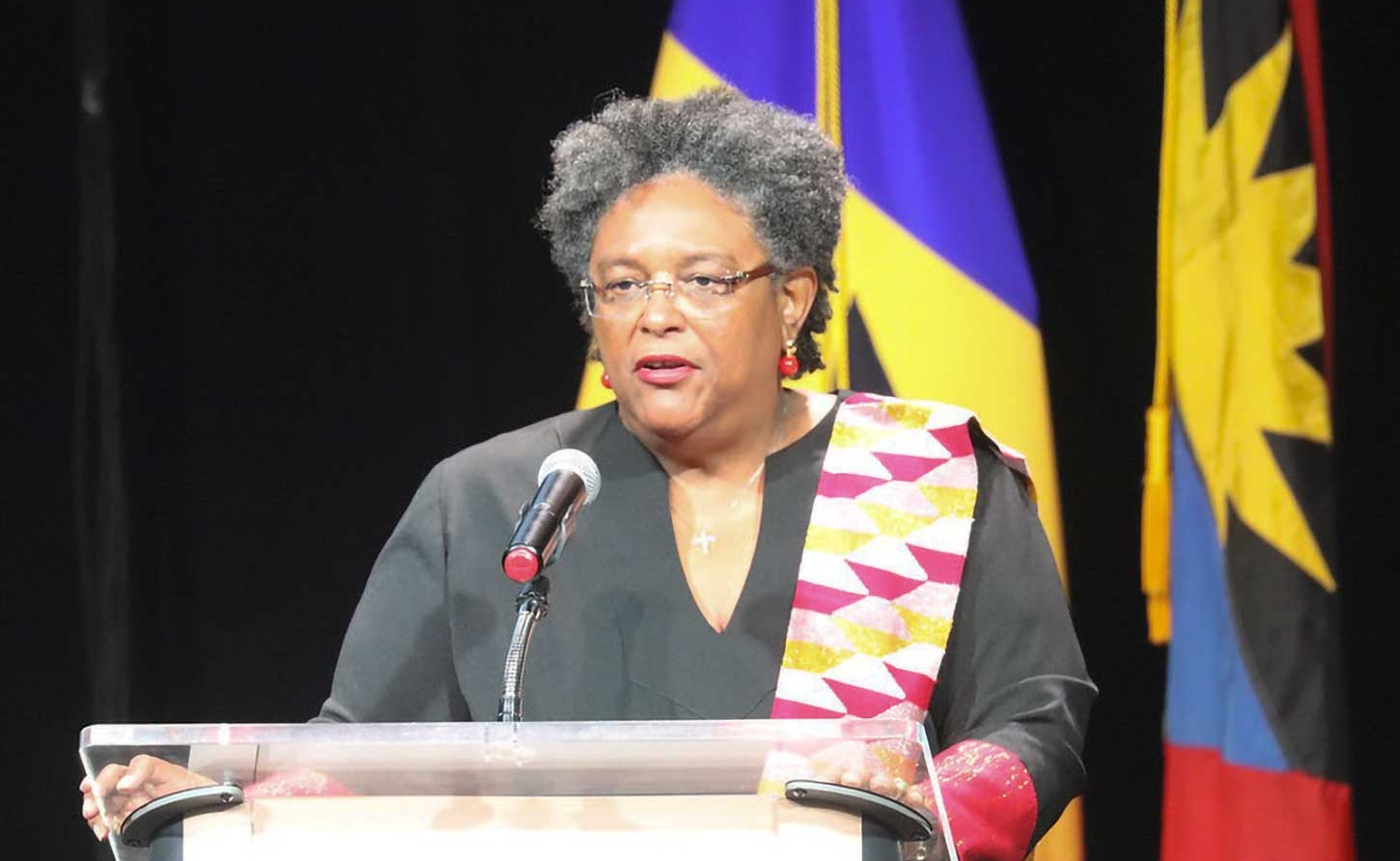 Chair of CARICOM, Mia Mottley, delivering the opening address of the 48th Heads of Government Conference of CARICOM in Barbados on 19 February.