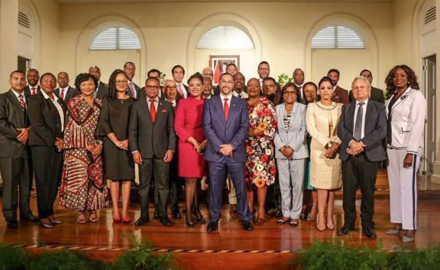 Prime Minister Stuart Young stands with his Cabinet ministers at President's House, St Ann's, on March 17. 