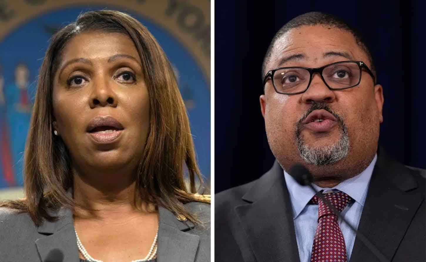 New York Attorney General Letitia James (left) and Manhattan DA Alvin Bragg, (right)