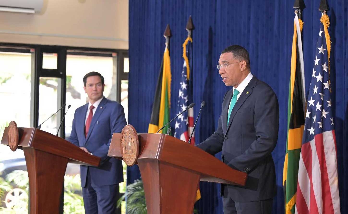 US Secretary of State Marco Rubio and Prime Minister Andrew Holness at a Press conference in Kingston, Jamaica on Wednesday March 26.