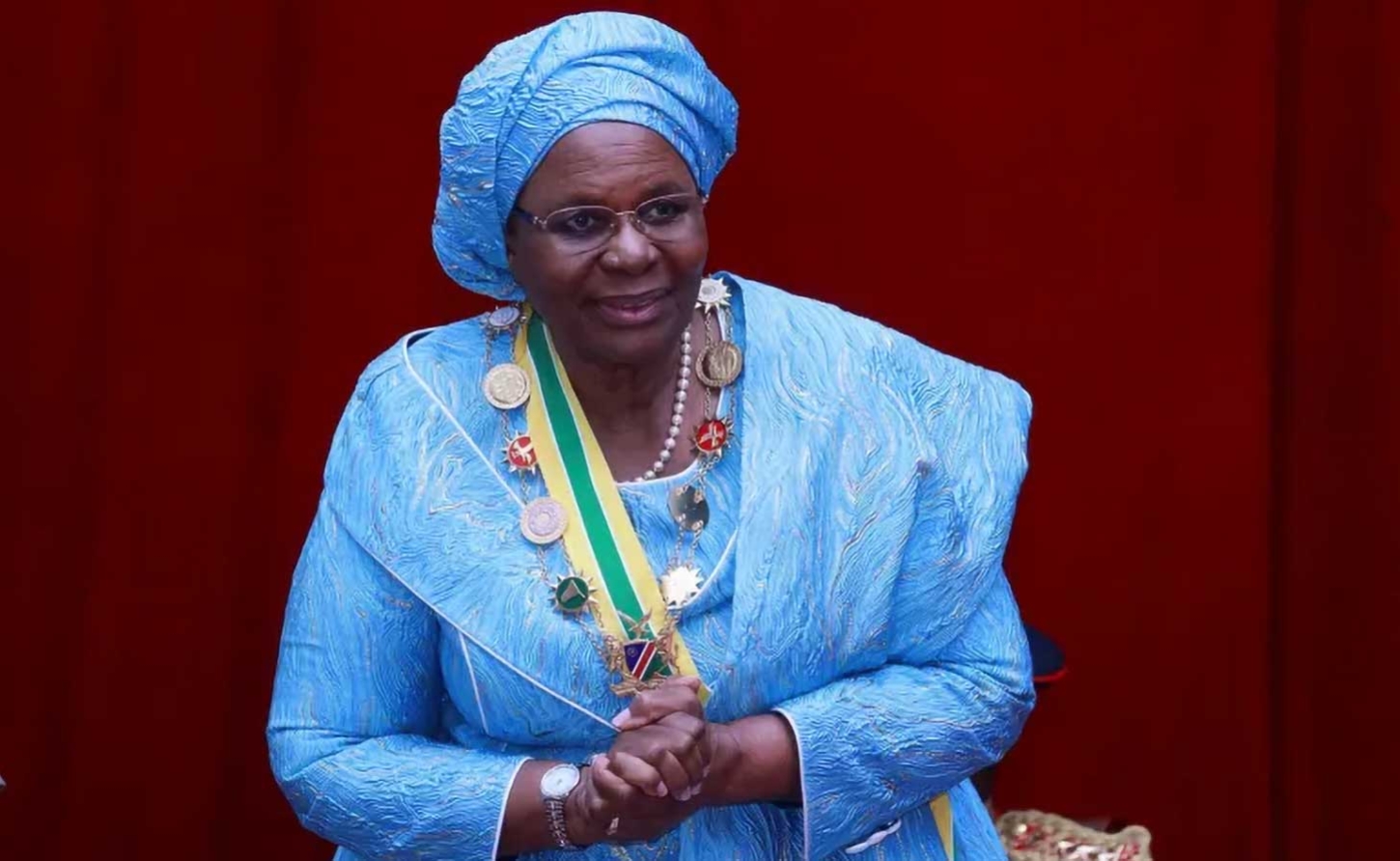Namibia's first female president, Netumbo Nandi-Ndaitwah, smiles during her inauguration at the State House in Windhoek, Namibia on Friday.