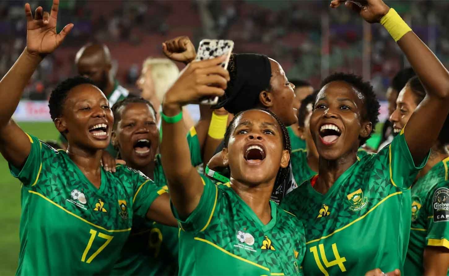  South Africa’s players celebrate after winning the 2022 Women’s Africa Cup of Nations final against Morocco. Fadel Senna/AFP/Getty Images