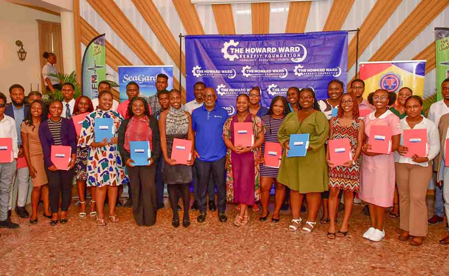 48 young Jamaican students whose educational futures were secured by a $10 million investment in their educational potential by Howard Ward's Benefit Foundation. Since the program's launch in 2023, the Foundation has awarded 88 scholarships worth over $22 million. Chairman  of Howard Ward's Benefit Foundation &amp; Managing Director of Wards Power Tools is at centre.