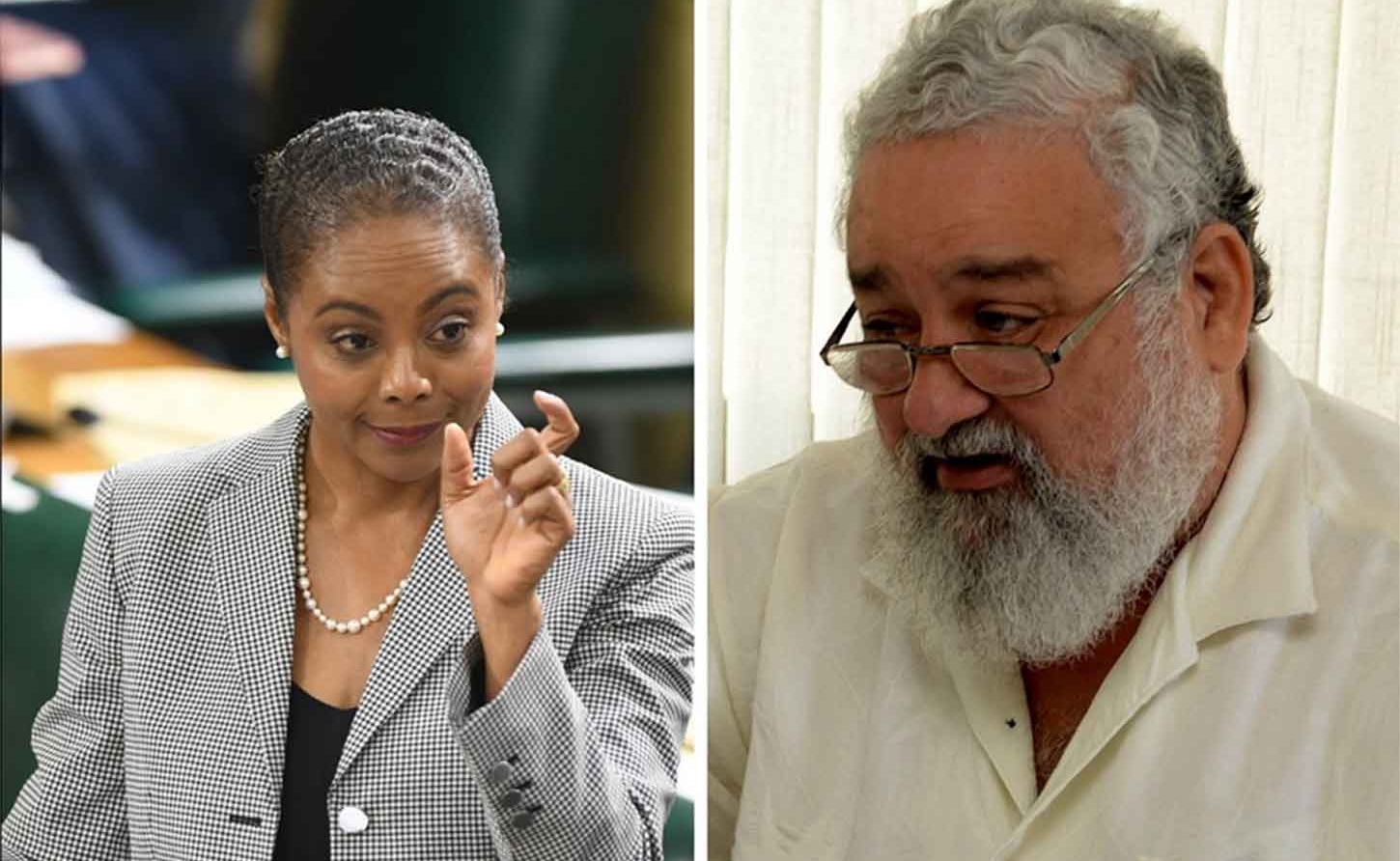 Minister of Legal and Constitutional Affairs Marlene Malahoo Forte  and Gleaner columnist The Reverend Peter Espeut  (Gleaner Photo)