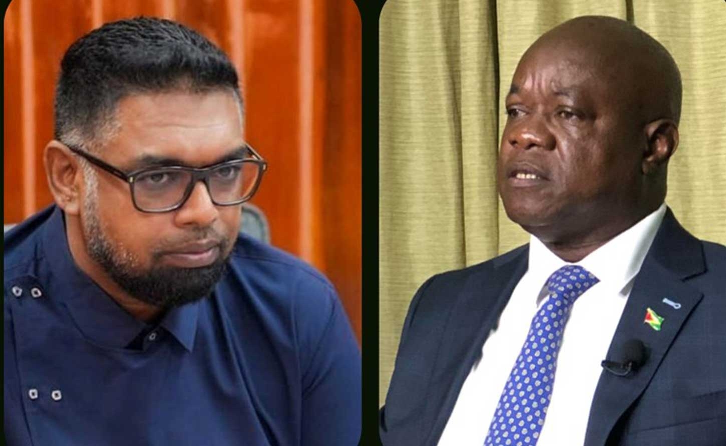 Guyana's President Irfaan Ali and PNC leader Aubrey Norton (News Source Photo)