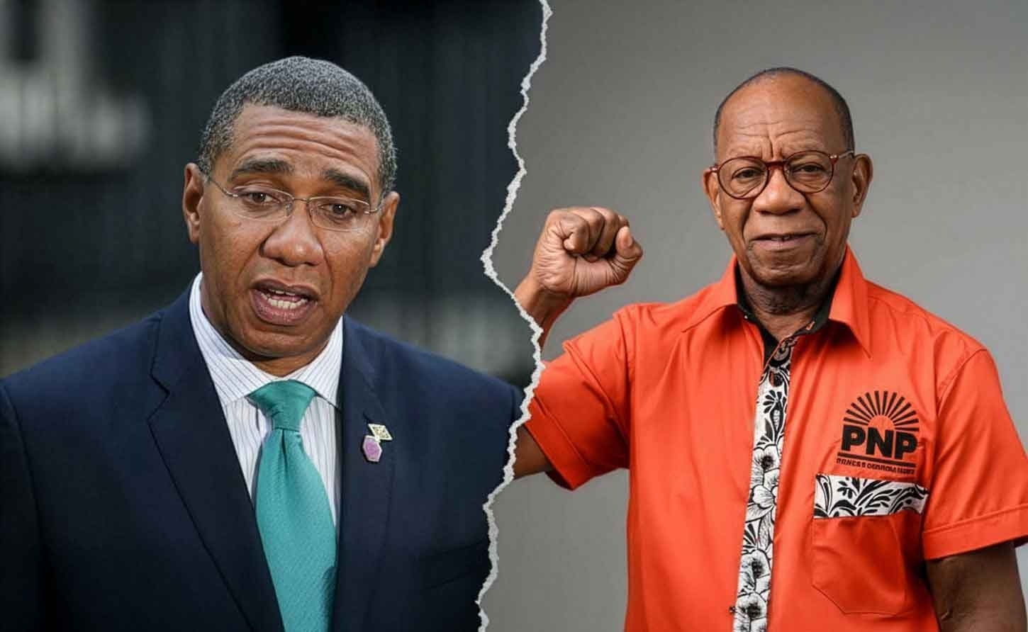 Prime Minister Dr. Andrew Holness and PNP representative for St. Andrew West Central constituency battle-ground Paul Buchanan.
