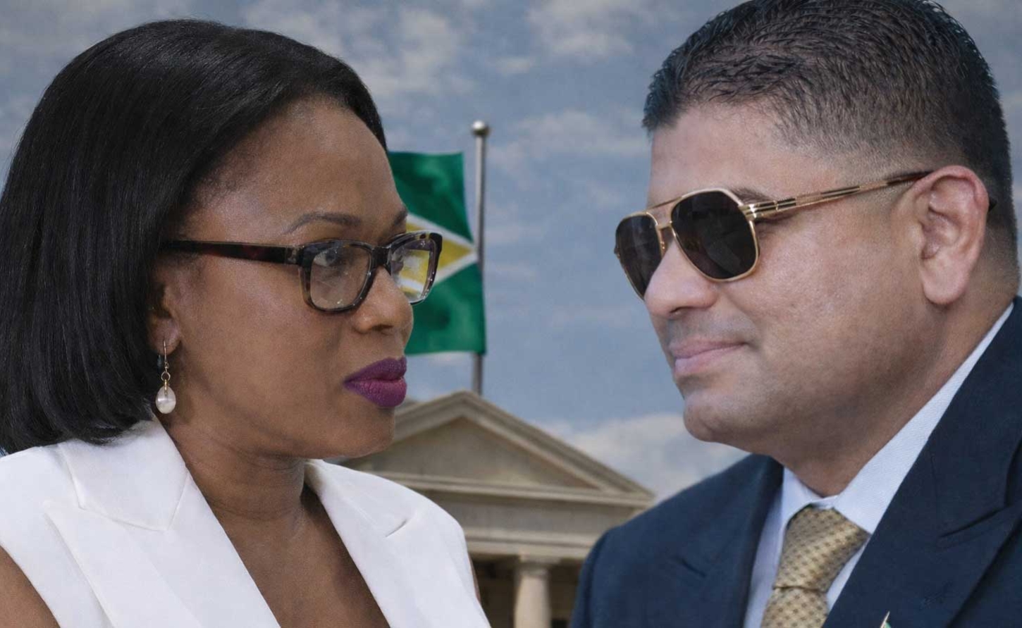 Home Affairs Minister Oneidge Waldron and MP Azruddin Mohamed who is fignting extradition to the USA.