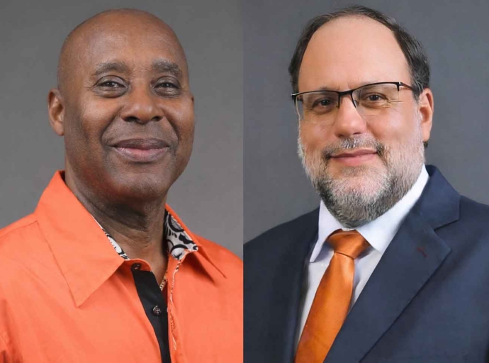 Senator Dennis Gordon (left) and PNP President Mark Golding (right)