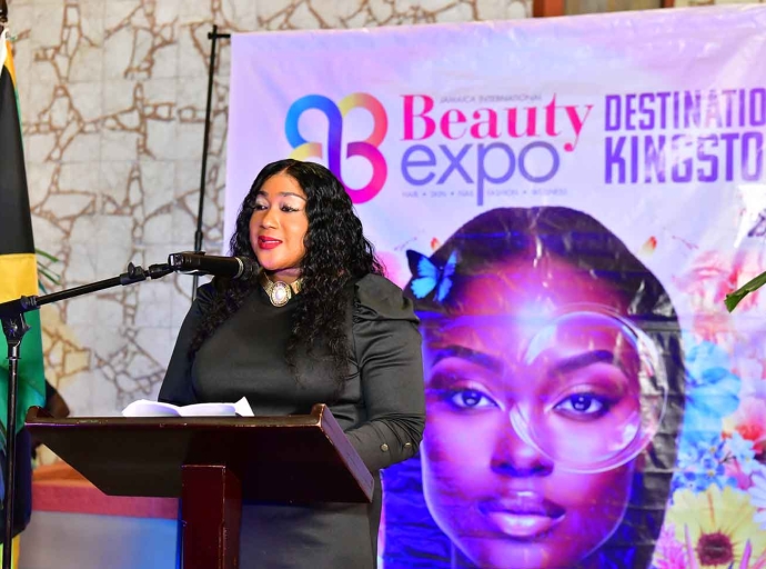 Dr. Onika Campbell-Rowe addresses the media launch of Jamaica International Beauty Expo at JAMPRO on Thursday evening.