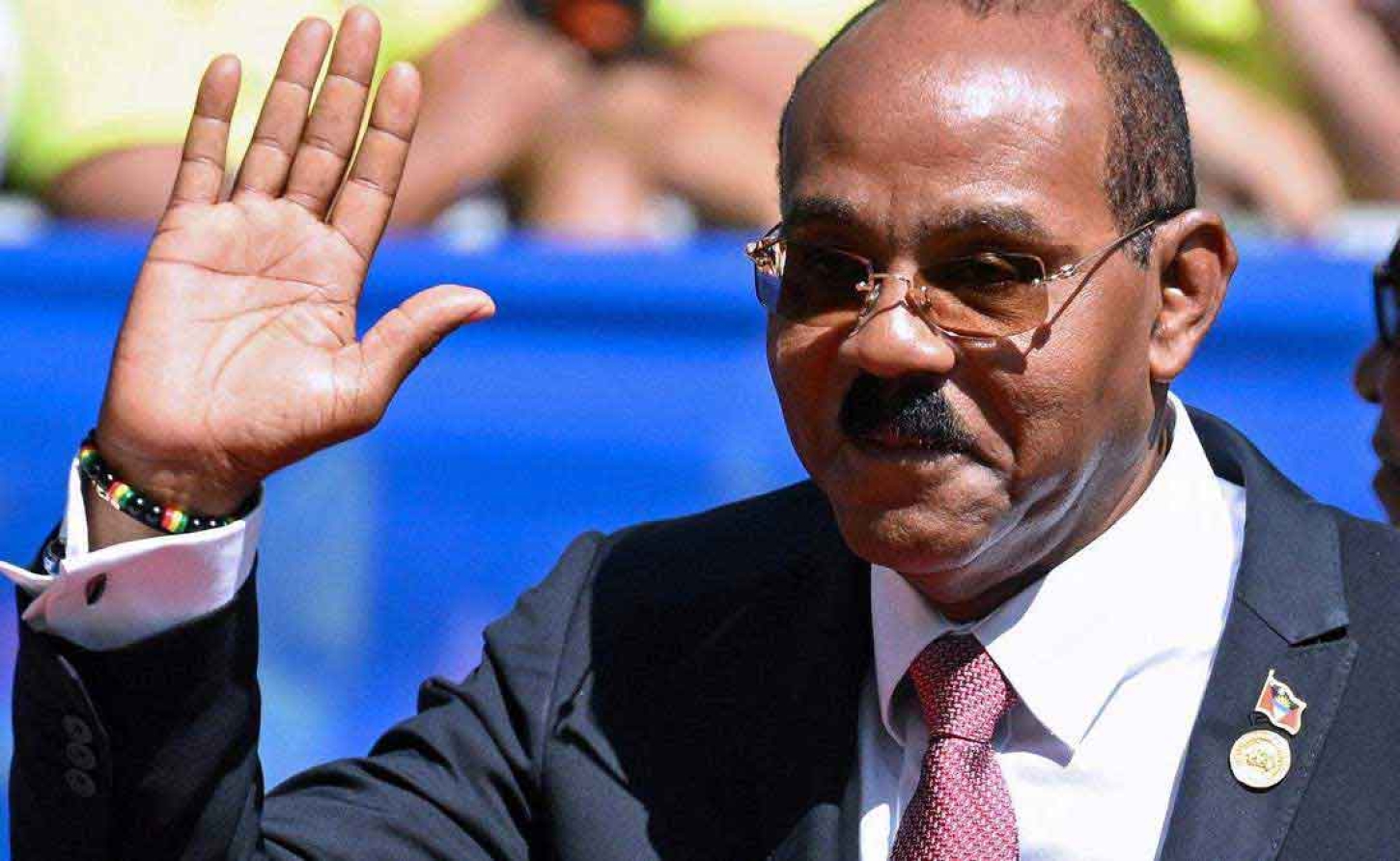 Prime Minister Gaston Browne being sworn in as prime minister for the fourth time