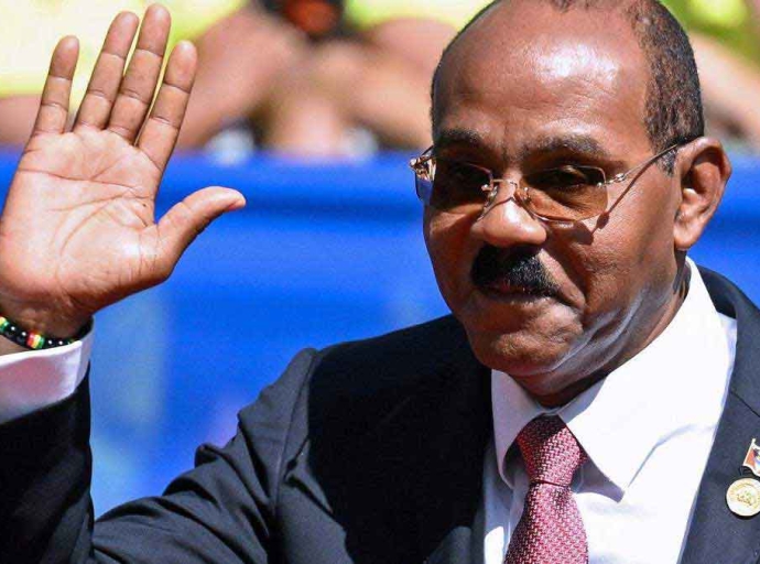 Prime Minister Gaston Browne being sworn in as prime minister for the fourth time