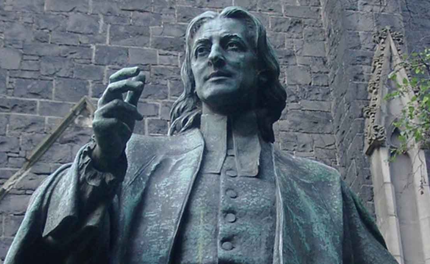 John Wesley is depicted as a young preacher in this sculpture by Adam Carr located in Melbourne, Australia. Public domain photo by Adam Carr/Wikipedia.