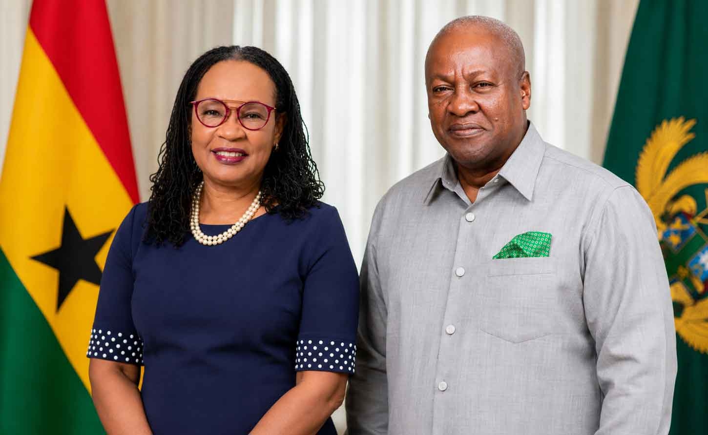 Senator Donna Scott-Mottley and His Excellency John Dramani Mahama, President of the Republic of Ghana,