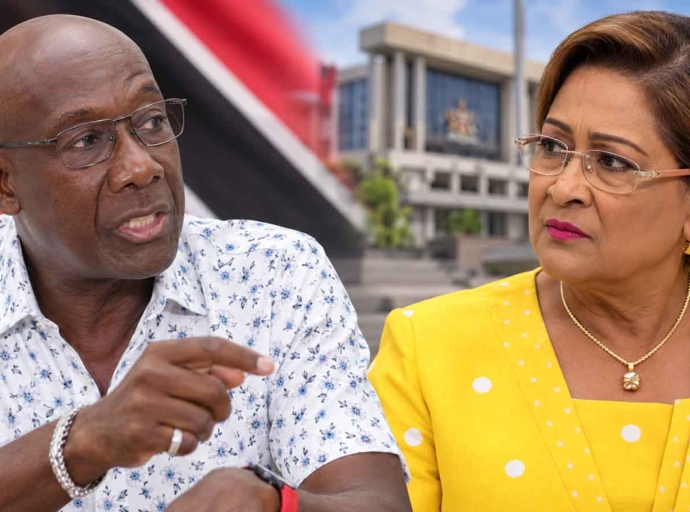 Former Prime Minister Dr. Keith Rowley and Prime Minister Kamla Persad-Bissessar