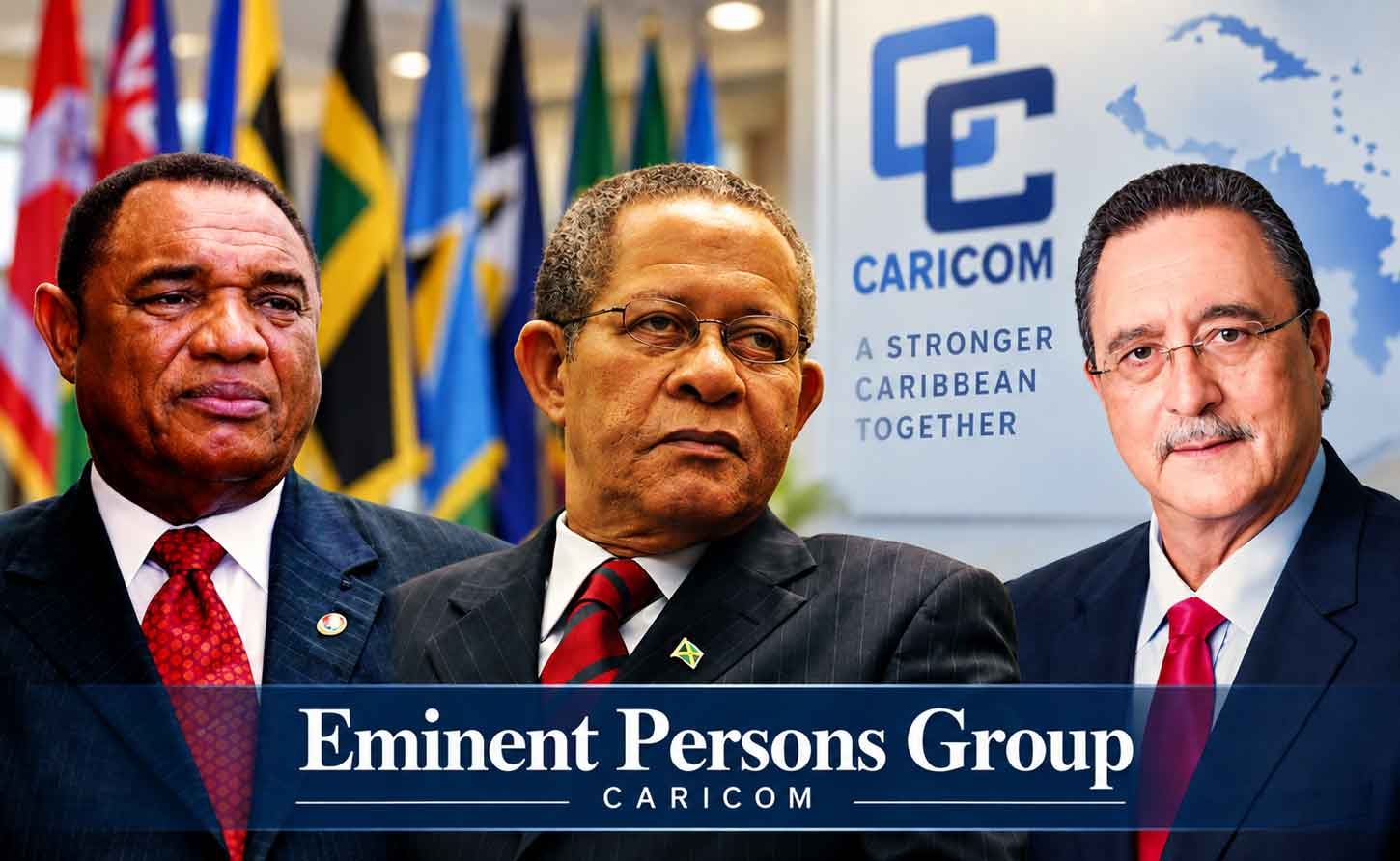 The CARICOM Eminent Persons Groups (EPG) from left: Former Prime Ministers Perry Christie of The Bahamas, Bruce Golding of Jamaica and Dr.Kenny Anthony of Saint Lucia. 