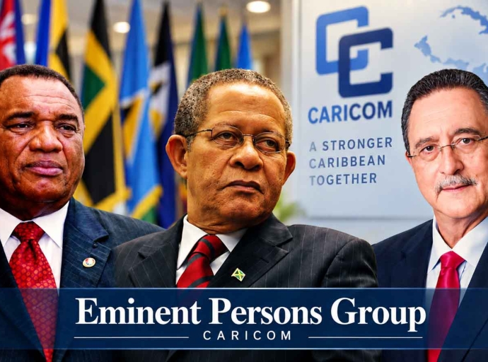 The CARICOM Eminent Persons Groups (EPG) from left: Former Prime Ministers Perry Christie of The Bahamas, Bruce Golding of Jamaica and Dr.Kenny Anthony of Saint Lucia. 