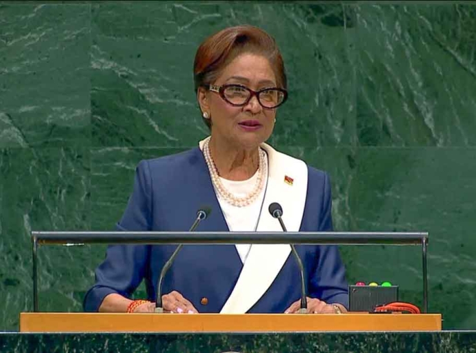 Prime Minister of Trinidad and Tobago Kamla Persad Bissessar addressing the 81st session of the United Nations General Assembly