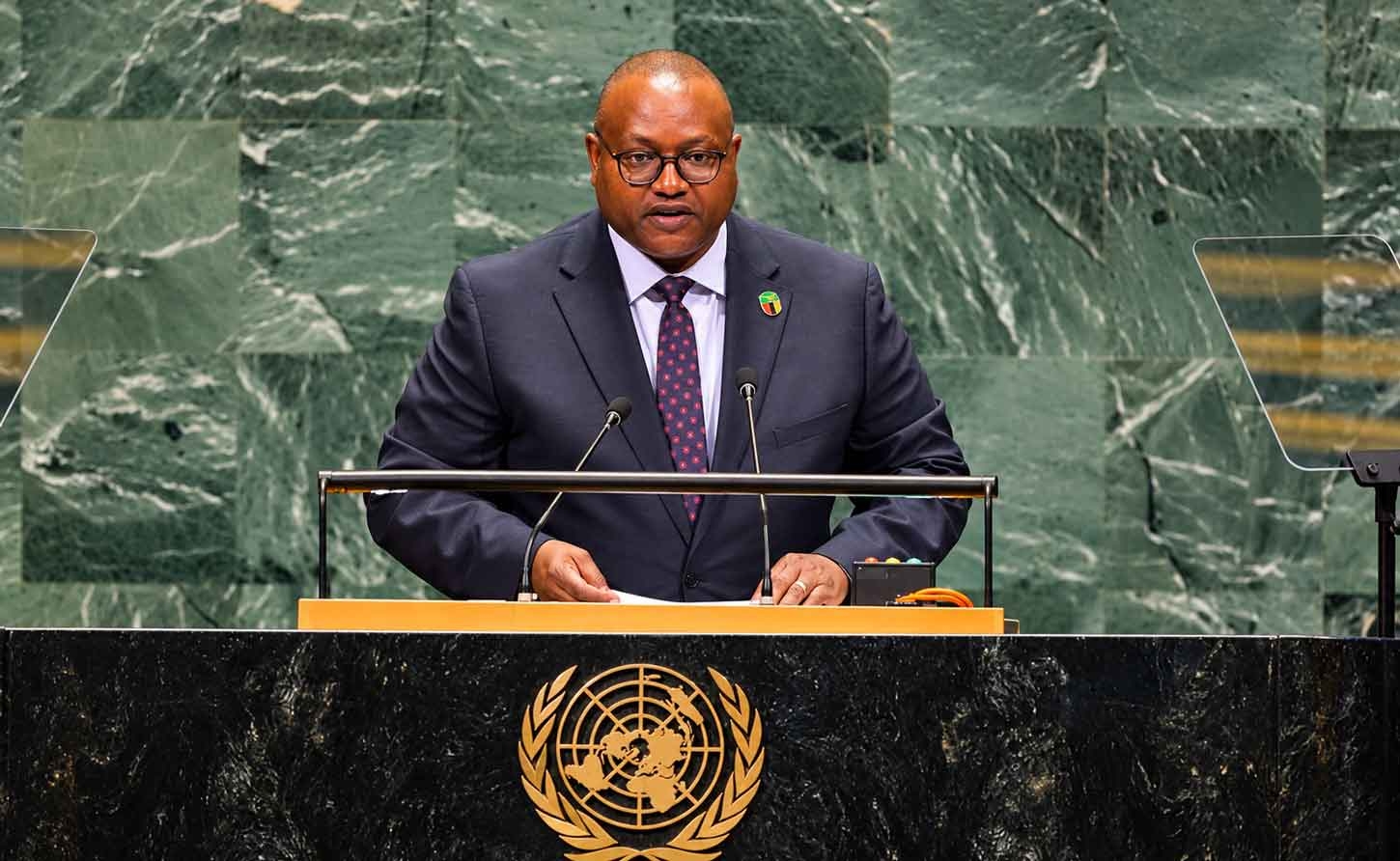 Mulambo Hamakuni Haimbe, Foreign Affairs Minister of  Zambia speaking at the 81st session of the United Nations General Assembly.