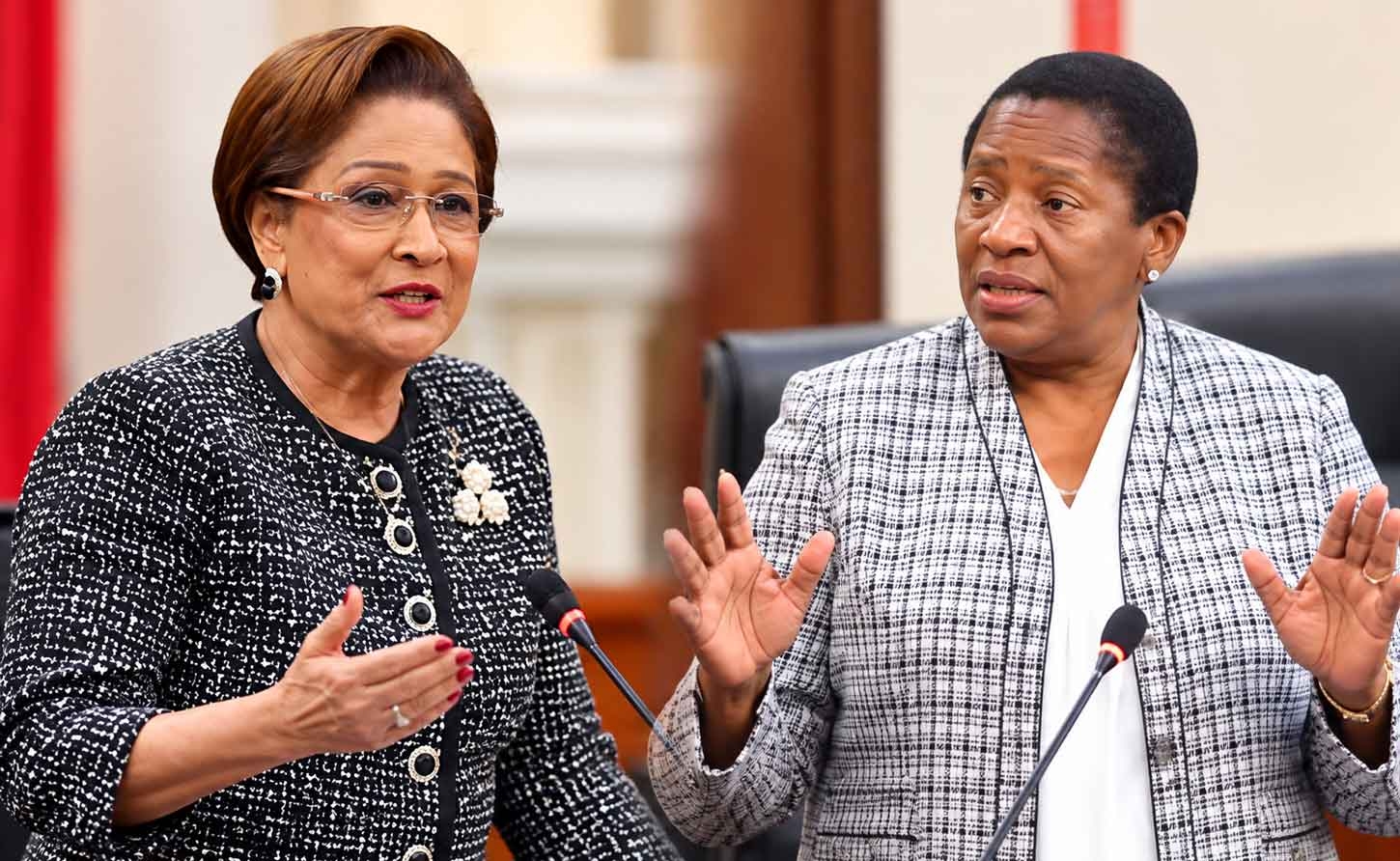 UNC leader and prime minister Kamla Persad Bissessar and The Opposition Leader of Trinidad and Tobago the PNM's Pennelope Beckles-Robinson