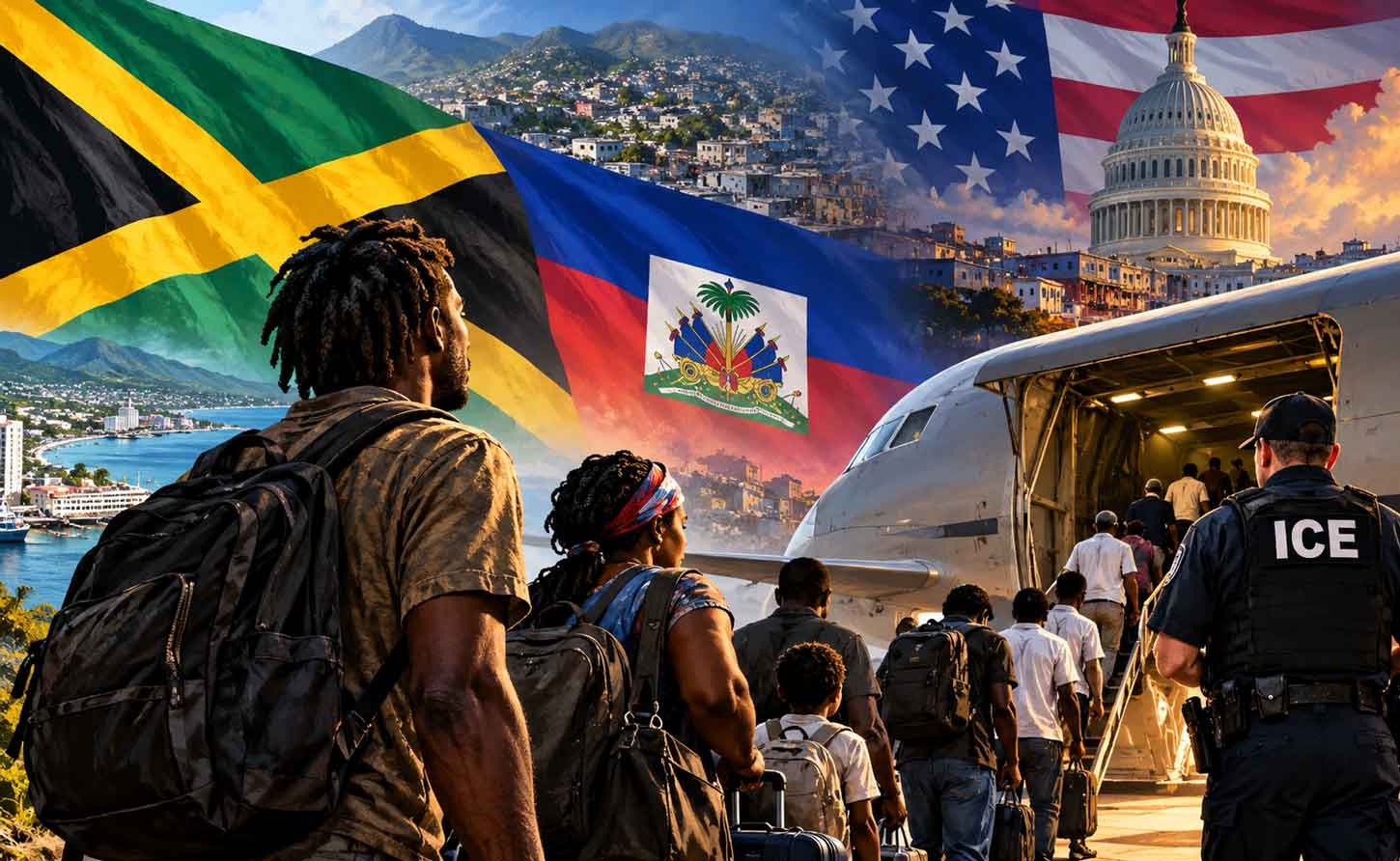 An Illustration of the continued deportation of Caribbean Nationals by the Trump Regime's  ICE Storm Troopers