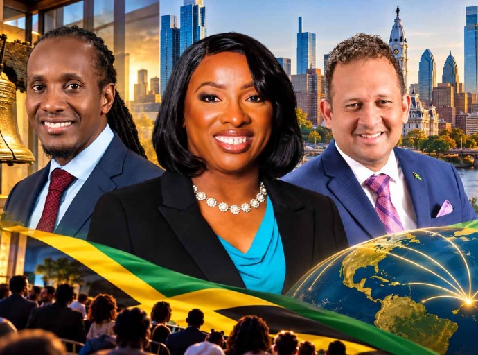 From Left: Minister of State in the Ministry of Foreign Affairs and Foreign Trade, with responsibility for diaspora affairs, Hon. Alando N. Terrelonge; Global Jamaica Diaspora Council representative for the Northeast United States, Mrs. Michelle Tulloch-Neil and Jamaica’s Consul General in New York, Mr.  Oliver Mair