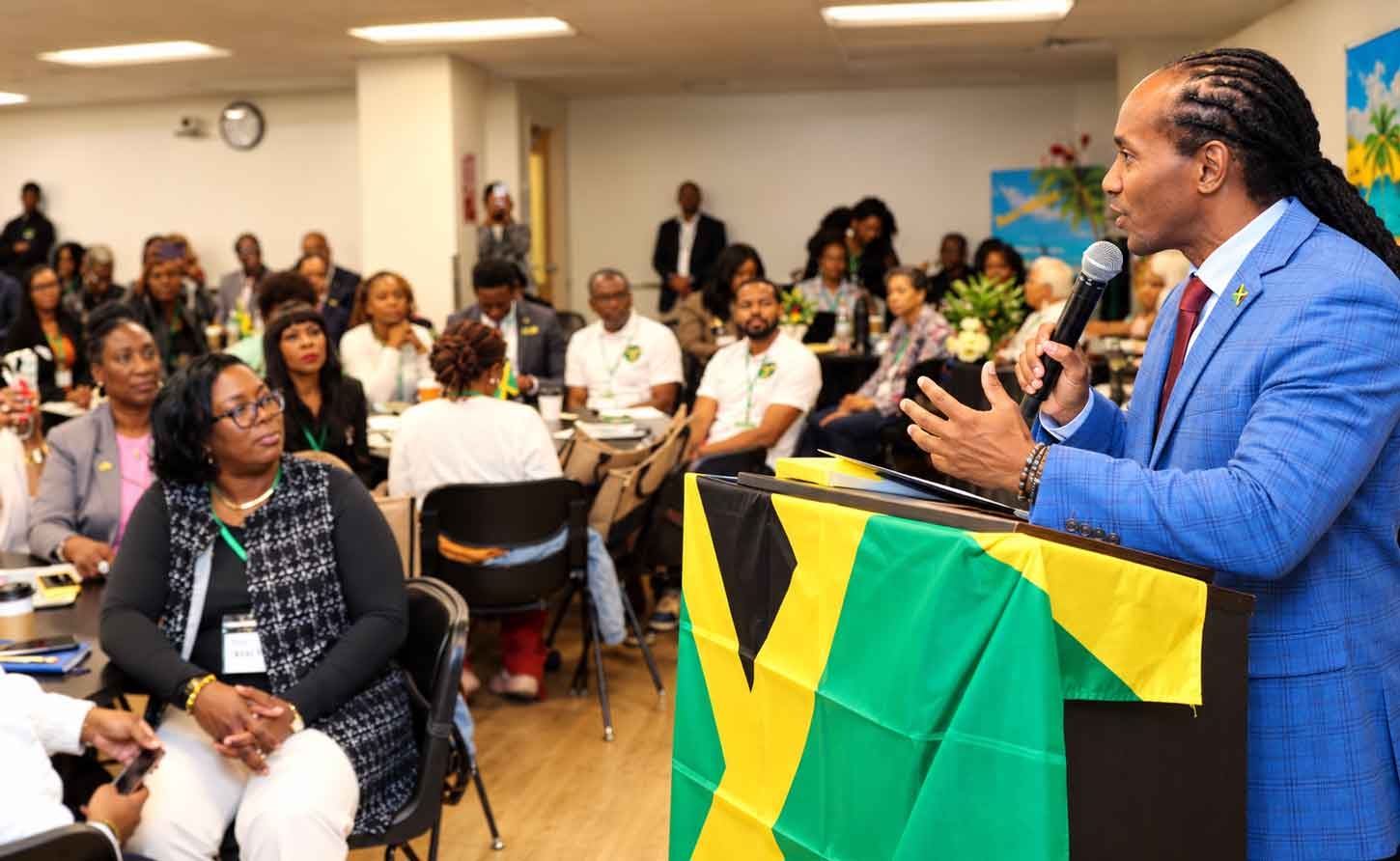 Minister of State in the Ministry of Foreign Affairs and Foreign Trade, with responsibility for diaspora affairs, Hon. Alando N. Terrelonge, delivers the keynote address at the opening of the second Jamaica Diaspora Northeast USA Conference at Temple University in Philadelphia, Pennsylvania, on Friday, October 23, 2026. | Derrick Scott Photo 