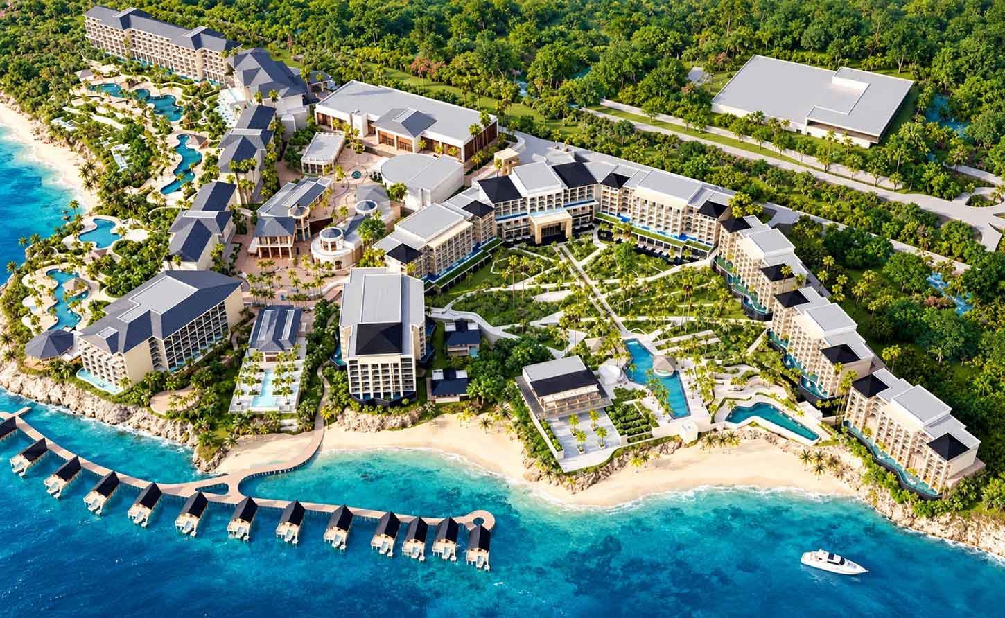 Artist's rendering of the planned Grand Palladium phase two at Point, Hanover, with a row of overwater suites on piles
