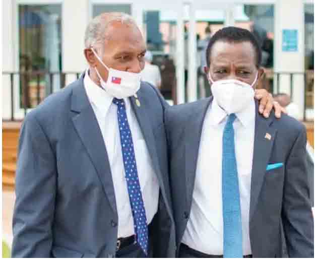 Former peremier Vance Amory and Prime Minister Keith Mitchell at the CARICOM Inter-Sessional in Belize.