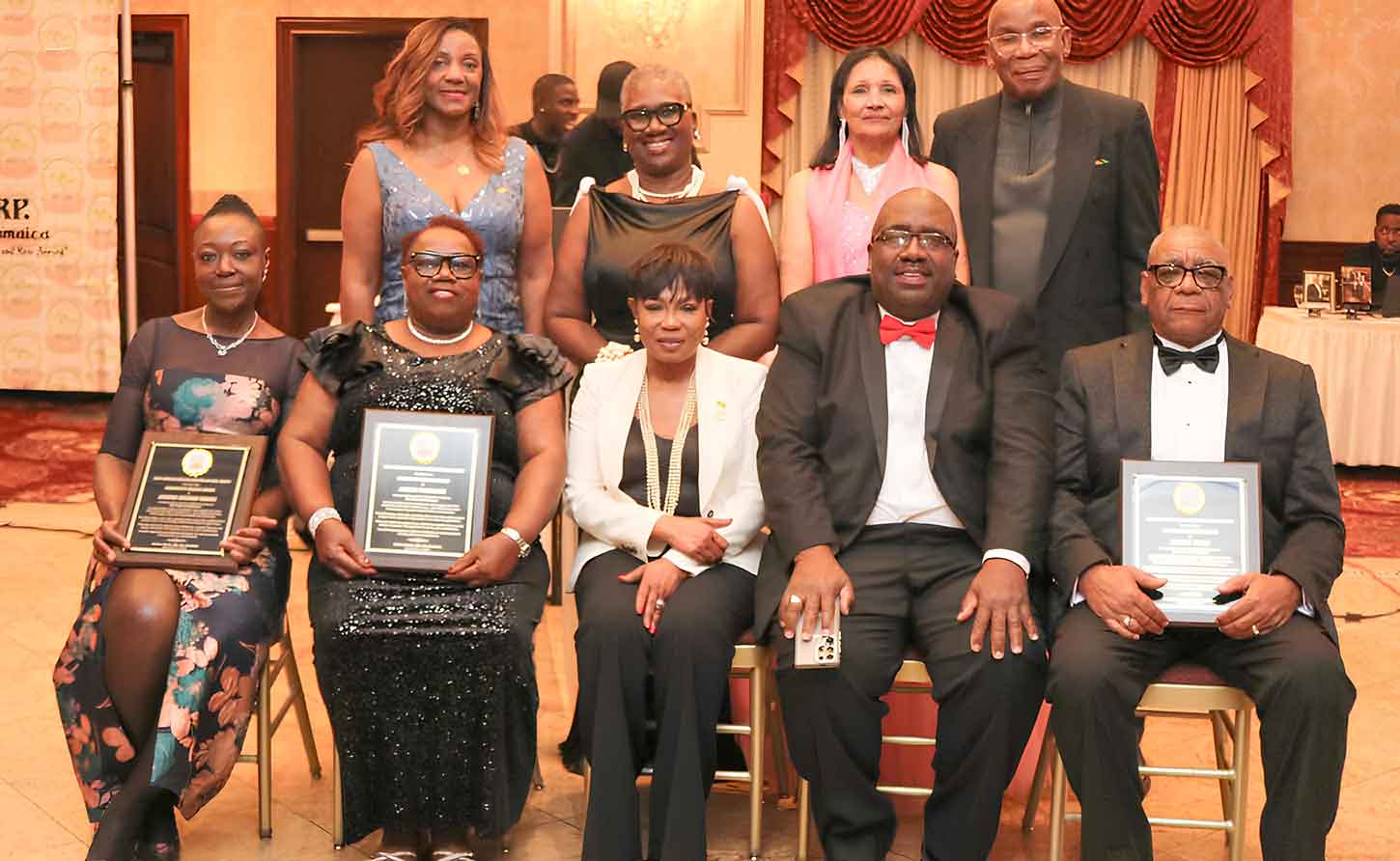 JMMHealthcare Service Awardees Dr. Akosua Serwah, Ms. Aneita Fullerton, and Mr. Jahmal Peart. and board members (Derrick Scott photo)