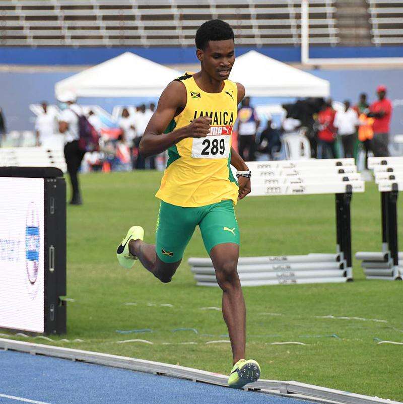 Jamaica’s J’Voughnn Blake on Monday strides away from the field to win the boys’ Under-20 800m to complete his double, having bagged the 1,500m a day earlier. | Jamaica Observer Photo