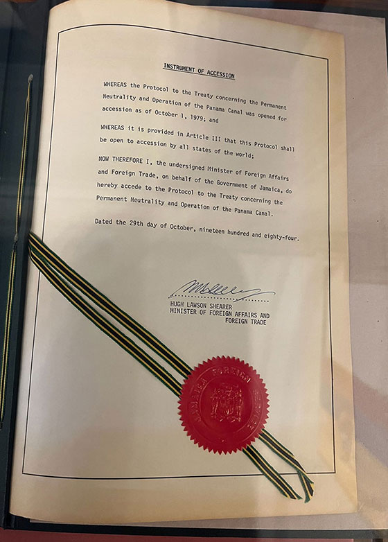 Panama Treaty 1977 signed by then Foreign Minister Hugh Shearer