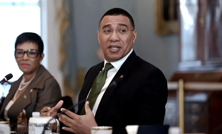 Jamaican Prime Minister Andrew Holness is shown at the State Department in Washington, April 1, 2022. (Olivier Douliery/Pool via Reuters/File)