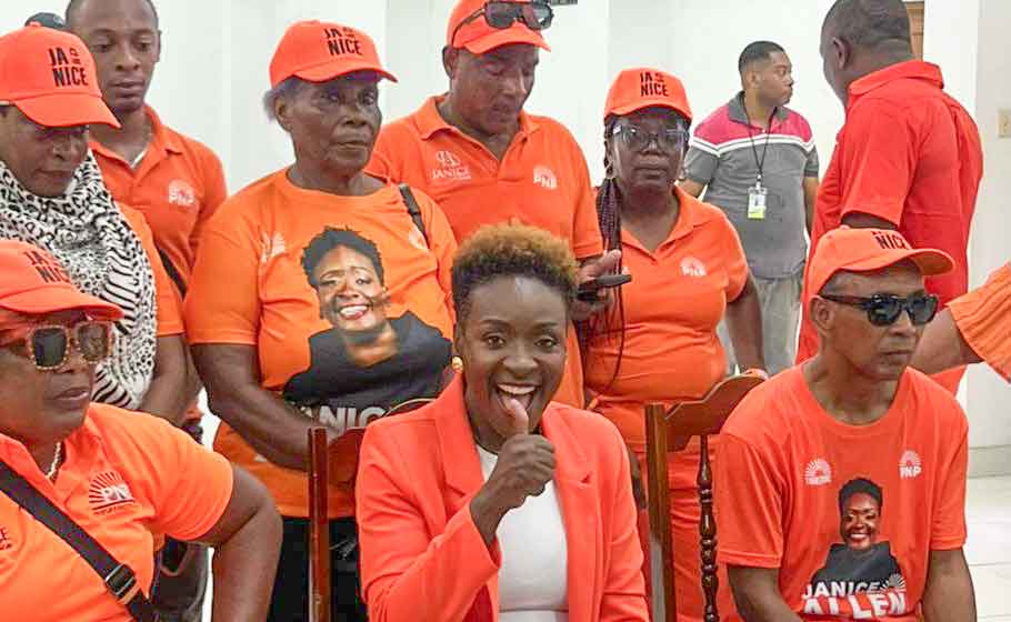 PNP MP Candidate for Central St. James Janice Allen turns in her nomination papers this morning.