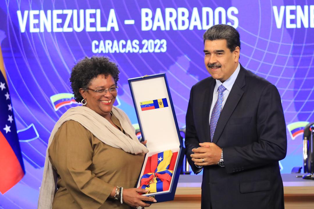 Prime Minister Mia Amor Mottley was conferred with the 'Order of the Laberators' by President Nicolas Maduro