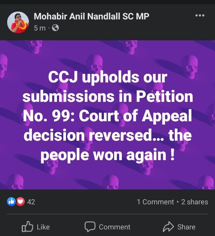 This CCJ Embargoed information was posted by Attorney General Anil Nandlall on his Facebook page