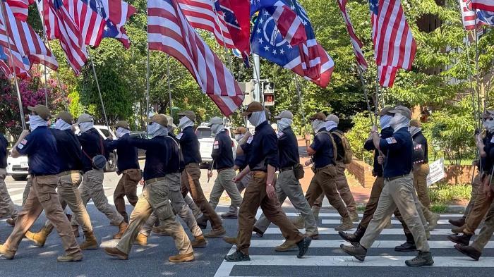 White supremacist groups march in Washington on July 4. Photo: AP
