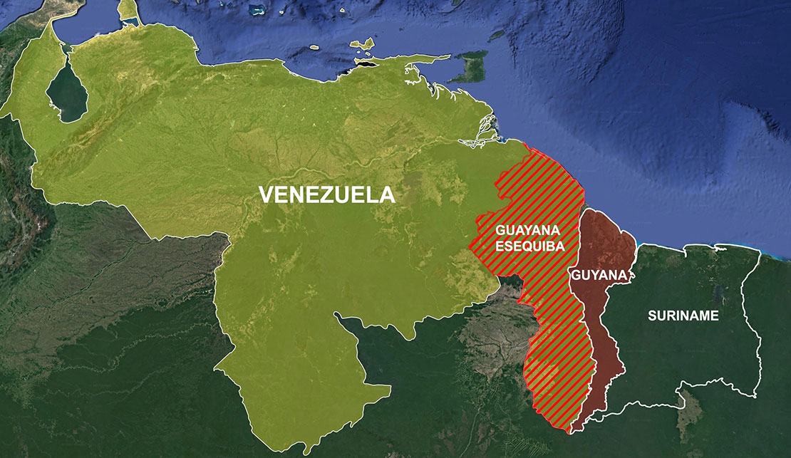 Map of the Venezuela /Guyana disputed Essequibo area representing two thirds of the Guyana territorial land-mass.