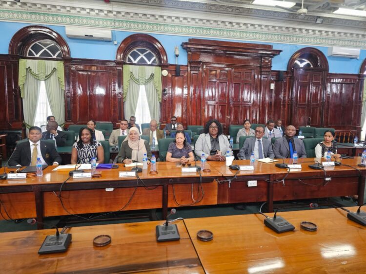Party leader Azruddin Mohamed and elected Leader of the Opposition is far left as WIN Parliamentarians gather in the National Assembly Monday Jan 26, 2026 for the election of Leader of the Opposition.(Google photo)