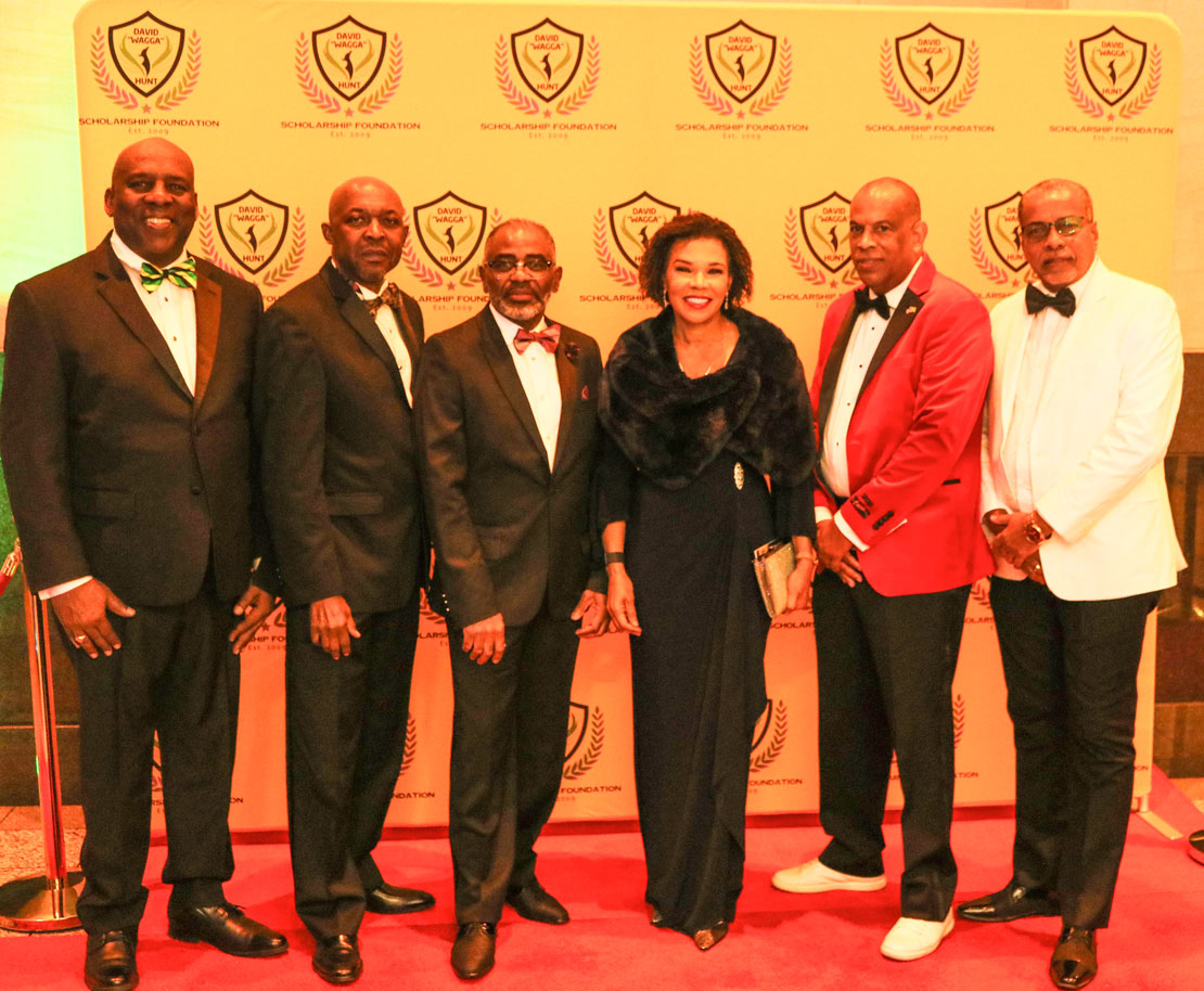 Jamaica’s Ambassador to the United States Audrey Marks center is flanked by members of the Washington based David Wagga Hunt Foundation L-R Garth Pottinger, Loxley O’Conner, Lloyd Anderson, Christopher Hunt, Chairman of the David Wagga Hunt foundation and Arnold Dullo McDonald at the foundation’s tenth annual Gala over the weekend at the National Education Association’s (PHOTO Derrick Scott)