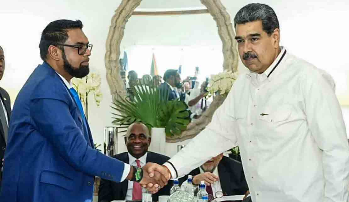 The Presidents of Guyana, and Venezuela, Dr Irfaan Ali and Nicolas Maduro shook hands on the agreement arrived at in the Declaration of Argyle, in recognition of the venue in St. Vincent and the Grenadines which hosted the talks,