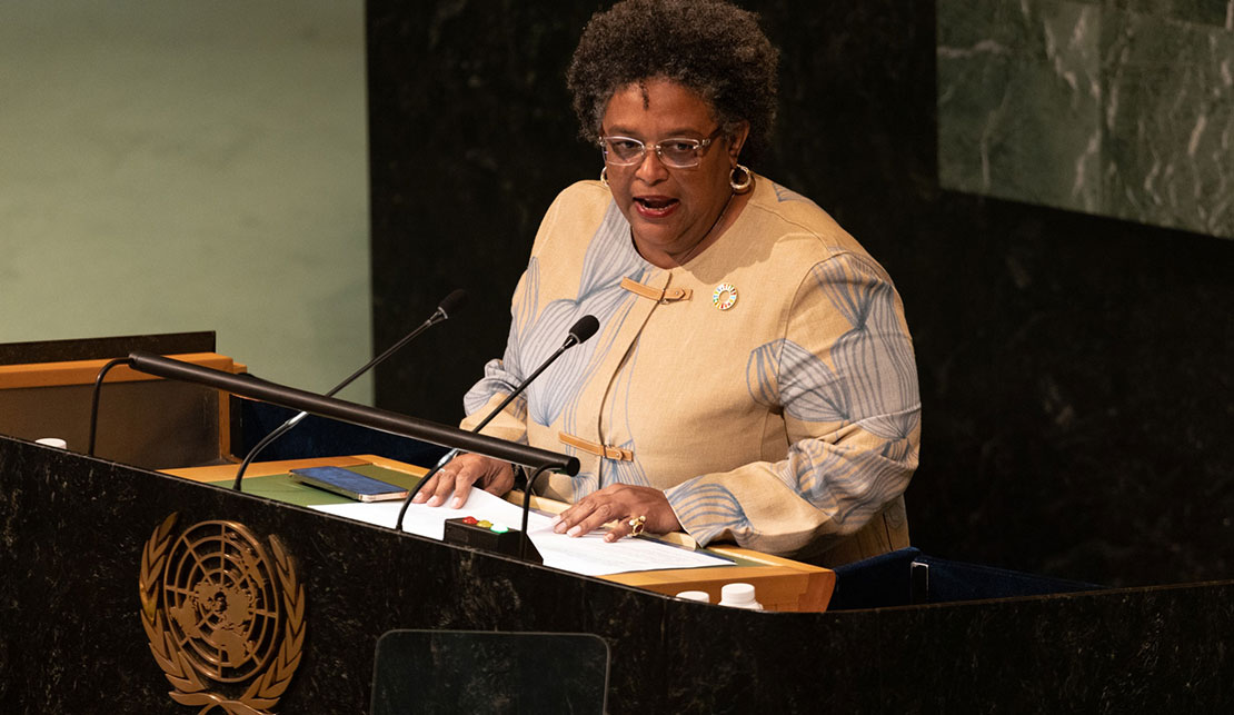 Prime Minister Mottley addresses the United Nations as she outlines the Bridgetown Initiative