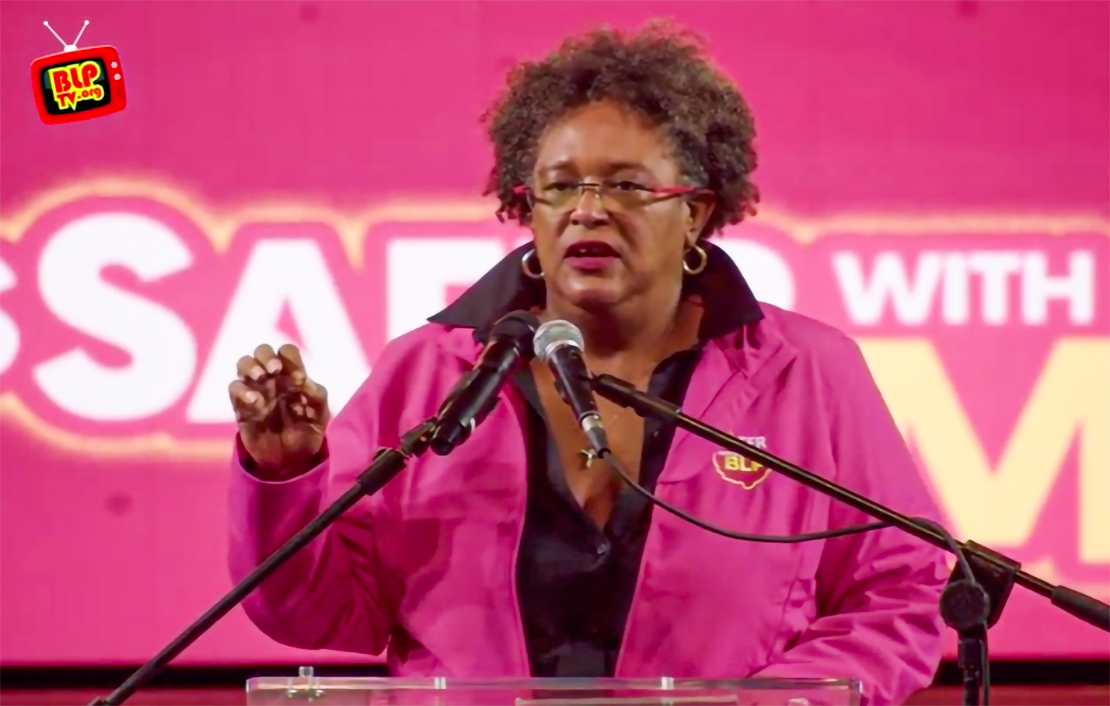 Prime Minister and BLP Leader Mia Mottley at the launch of her 2022 general election campaign on January 3, 2022