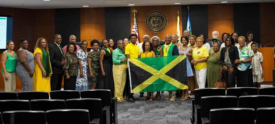 Mayor Elsie Foster leading Middlesex County to once again demonstrate its commitment to diversity and inclusion by continuing its proud tradition of raising the Jamaican flag on the occasion of its 63rn anniversary of independence.