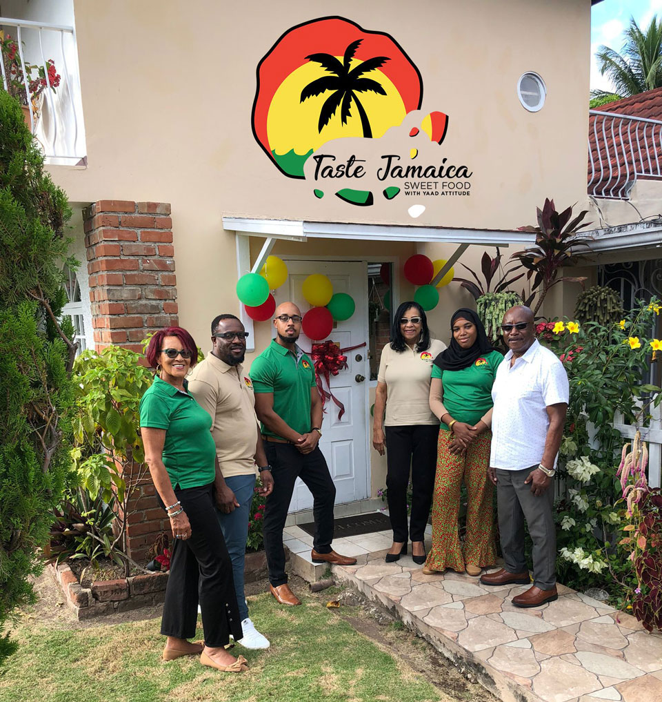 Taste Jamaica team at the recent launch of the Taste Jamaica Headquarters in Kingston. From left June Deer, Marketing Executive/Agent; second left Creyos Batchelor, Logistics Manager; third left Ainsley S.J. Deer, CEO Taste Jamaica; First right Dr. Ainsley Deer, Advisor to Taste Jamaica; second right Simone Gordon, Sales and Procurement Manager; third right Claudette Chin, Advisor to Taste Jamaica