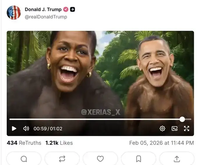 Trump depicting the Obamas on his web site as apes