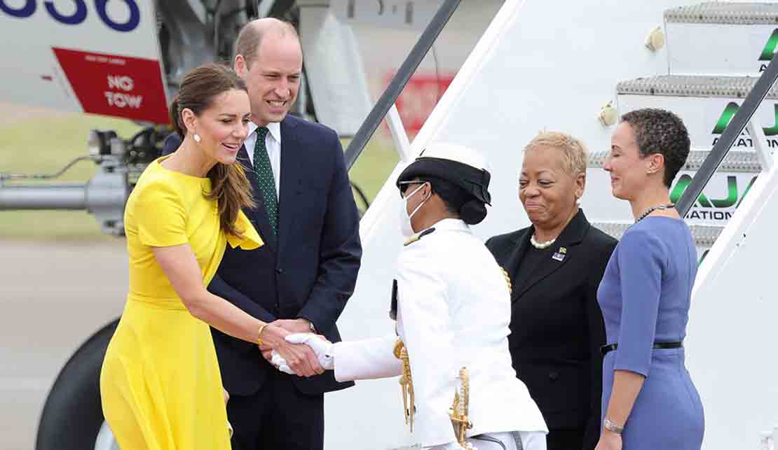 Britain’s Prince William and his wife Kate Middleton, the Duchess of Cambridge arrived at the Norman Manley International Airport in Kingston at approximately 2:20pm and were greeted by Minister of Foreign Affairs and Foreign Trade Kamina Johnson Smith; Chief of Defence Staff, Rear Admiral Antonette Wemyss Gorman and Ambassador Sandra Grant Griffiths, Chief of State Protocol in the Office of the Prime Minister.